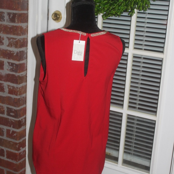 Dalia Distinctive Design red sleeveless top gold beaded neckline stretch M NEW… - Picture 3 of 4